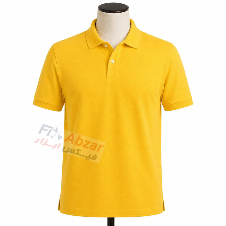 تیشرت جودون زرد دو دکمه یقه دار